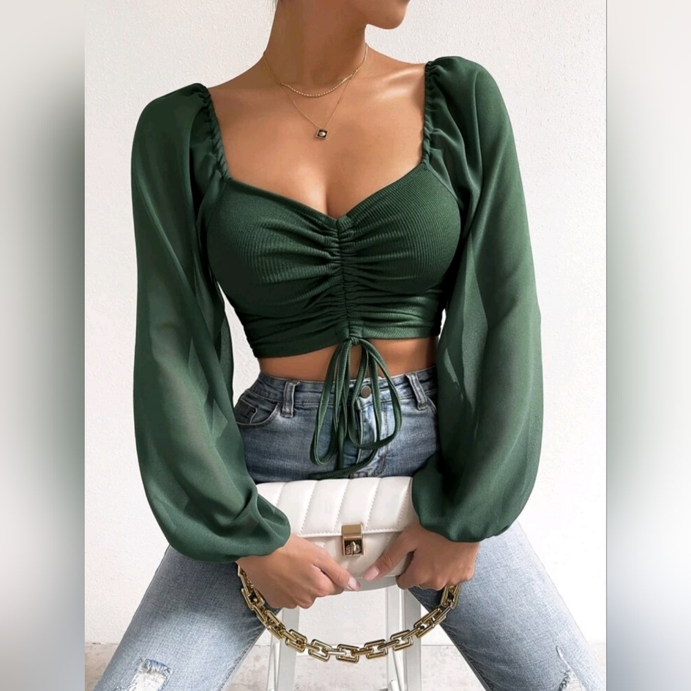 SEXY Lantern Sleeve Crop Top M